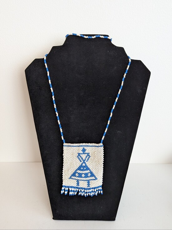 Jewelry - Vintage Tribal seed bead woven Dancer pendant necklace Fringed Edge